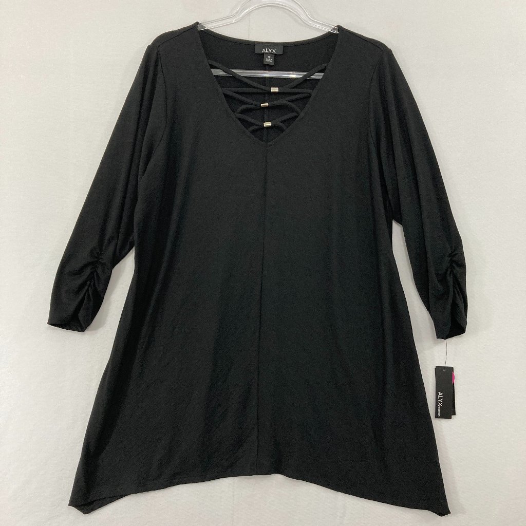 New Alyx Top Size 1x Black Lace Detail 3/4 Sleeve Stretch Elegant Tunic Office